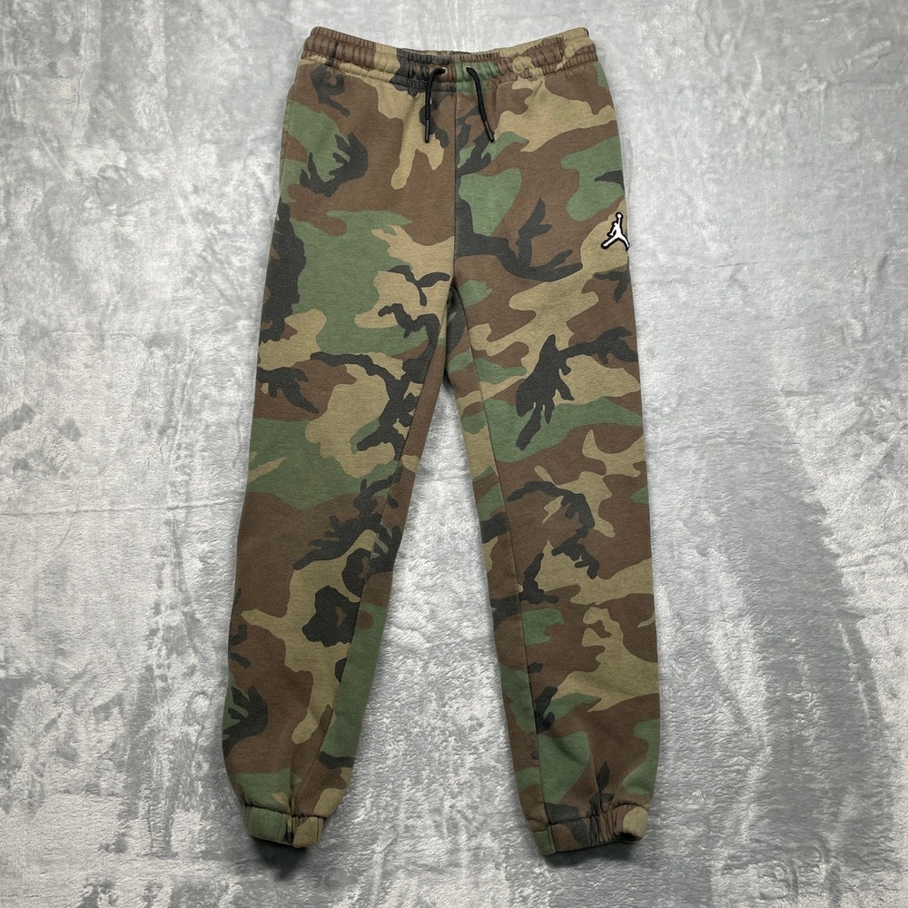 Air Jordan Camo Jogger Pants Kids Size M 10-12 Green Brown Fleece Jumpman